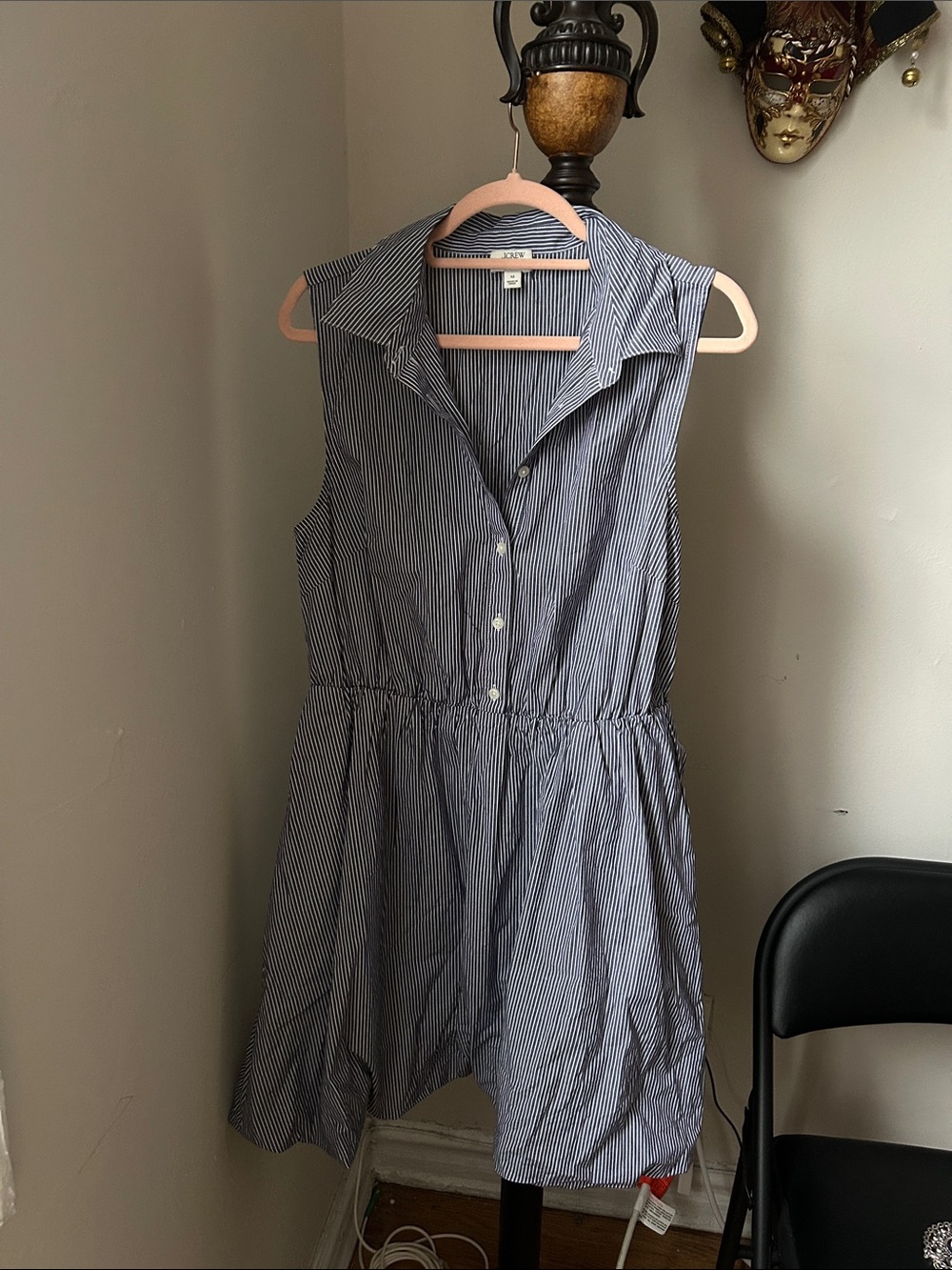 J. Crew Navy and White Pinstripe Sleeveless Shirt Dress